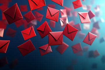 Poster - A dynamic display of floating red envelopes symbolizing communication and messaging.
