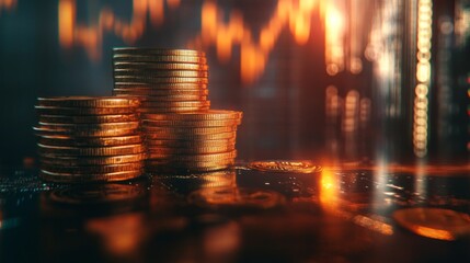 Aufkleber - A stack of gold coins on a table
