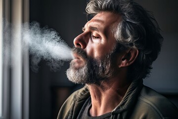 Poster - man with asthma taking deep breath