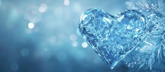 Poster - Ice heart decoration with frosty backdrop for Christmas and New Year greeting card design space for personalized text