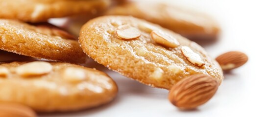 Aufkleber - Close up of traditional Christmas cookies topped with almonds on a white background showcasing seasonal baking and festive treats