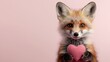 © Albert - a cute red fox holding a pink heart in its paws against a pink background