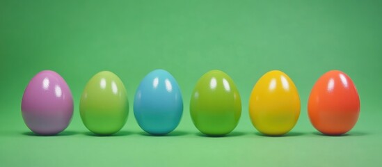 Poster - Vibrant Easter eggs displayed in a row against a bright green background celebrating springtime and festive traditions