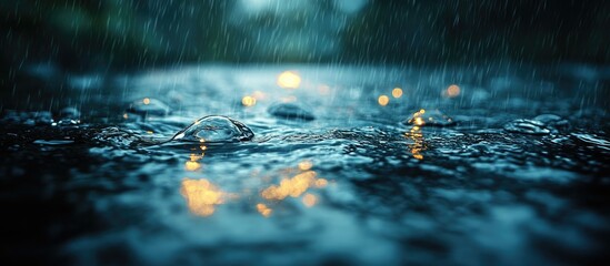 Poster - Aqua droplets on glass creating a serene abstract background with reflections for environmental branding and artistic design concepts