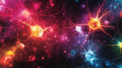 Poster - Abstract rendering of AI neural pathways glowing in vivid colors Creative illustration of advanced data processing in artificial intelligence frameworks