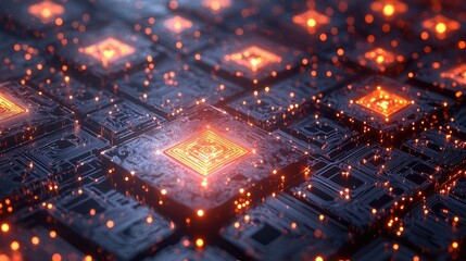 Poster - Abstract representation of quantum computing circuits powering artificial intelligence algorithms Dynamic glowing patterns showcasing the integration of AI and quantum technology