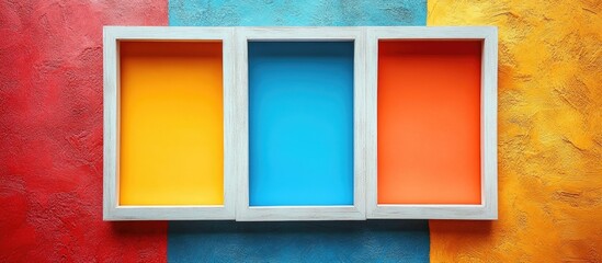 Aufkleber - White wooden frame arranged on a vibrant multicolored backdrop ideal for artistic display and copyspace mockup concepts