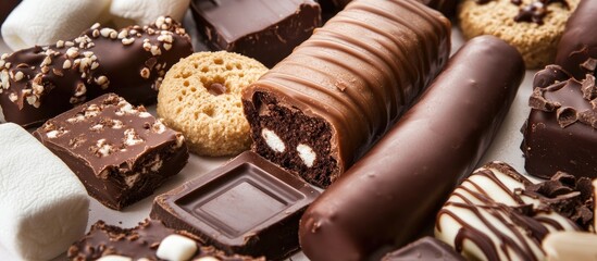 Leinwandbilder - Decadent Chocolate Confectionery Assortment Featuring Chocolate Salami Sausage with Cookies Marshmallows and Fudge Delicacies