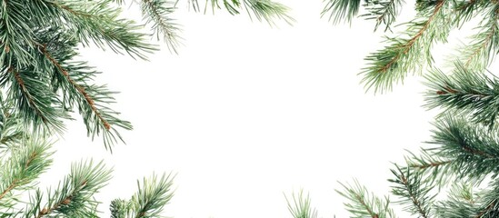Aufkleber - Christmas green fir branch frame on white background for holiday greeting cards and winter themed designs. Blank space for text.