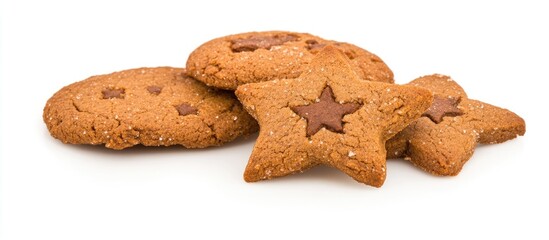 Aufkleber - Delicious Christmas ginger cookies with chocolate details on a white isolated background perfect for festive seasonal decorations.