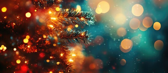 Poster - festive christmas tree decorated with lights and bokeh effect for a joyful holiday celebration greet