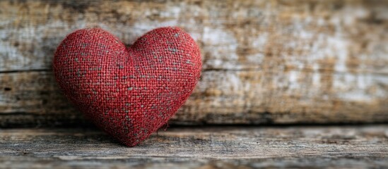 Aufkleber - Red fabric heart on rustic wooden background conveying love and warmth in a cozy setting perfect for romantic or heartfelt themes