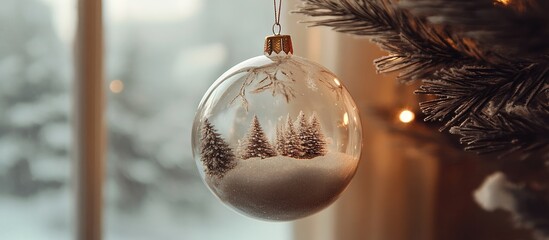 Poster - Snow globe ornament featuring winter trees inside, capturing the essence of Christmas with a cozy, festive ambiance.