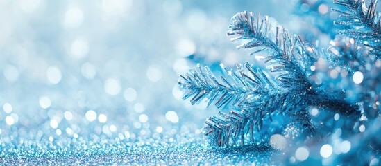 Poster - Festive decorations sparkling on a blue glitter background with a retro filter and selective focus for holiday-themed design concepts