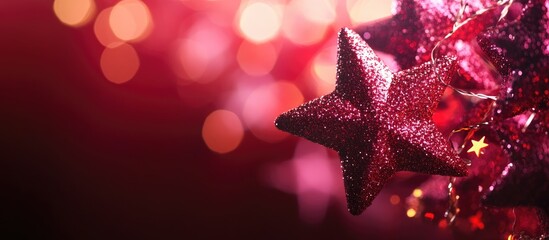 Aufkleber - Glittering star decorations on a vibrant red background creating a festive and enchanting holiday atmosphere for seasonal imagery.