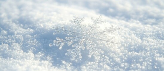 Poster - Snowflake resting on pristine snow surface showcasing intricate details and the beauty of winter's natural landscape