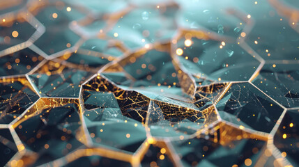 Poster - Exploring biomechanical control interfaces in cybernetic visualization geometric neural connection points with soft metallic colors in a futuristic environment