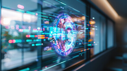 Poster - Exploring augmented reality dashboard geometric floating information panels office space digital overlay futuristic environment user-centric design