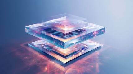 Poster - Exploring holographic user interface design geometric floating menu systems in transparent digital layers with soft electric blue colors for futuristic ui applications