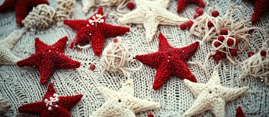 Poster - Knitted Christmas Stars Background with Copy Space for Holiday Greetings and Decorative Elements