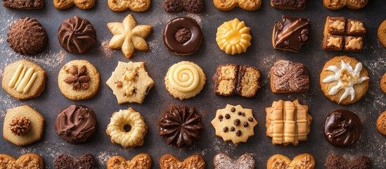 Poster - Assorted Festive Cookies Arrangement for Holiday Baking Display on Rustic Tabletop
