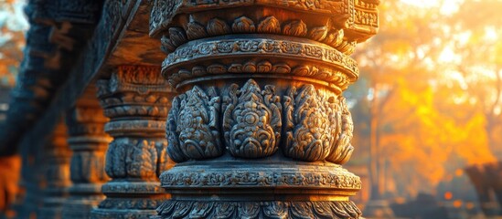 Aufkleber - timeless elegance of intricate stone architecture captured in warm sunset light