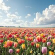 © Andaman - A lush and vibrant field of tulips swaying in the wind, springtime, field of flowers