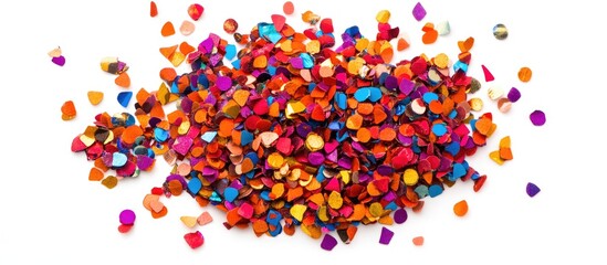 Aufkleber - Vibrant and colorful confetti scattered on a clean white background ideal for festive celebrations and creative designs