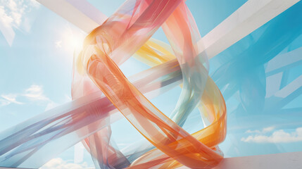Poster - Visualizing string theory cosmic geometric layers in soft pastel hues abstract physics environment multidimensional conceptualization