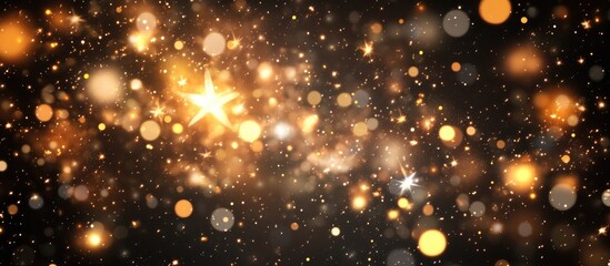 Poster - Sparkling golden bokeh background with luminous stars and festive ambiance for elegant holiday designs