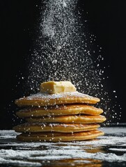 Wall Mural - Stacked pancakes with butter and powdered sugar