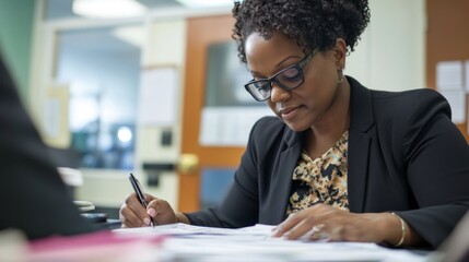 Bank Officer Assisting Clients with Budget Calculation Tools