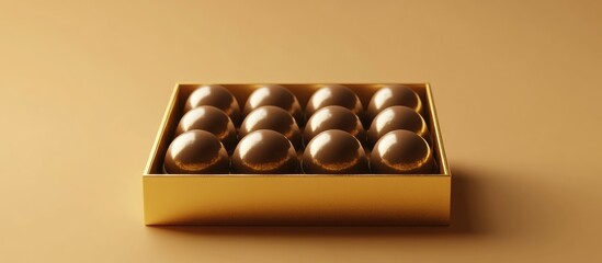 Aufkleber - Luxury chocolate truffles arranged in an elegant golden box on a beige background
