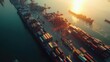 © MAGNIFIER - Container ship in import export and business logistic , Shipping, Aerial view, Water transport, Shell Marine
