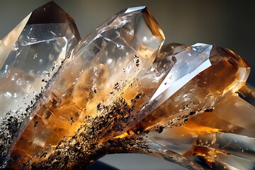 Poster - Close-up of smoky quartz crystals with inclusions.