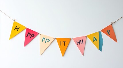 Poster - Festive bunting flags in vibrant colors with a bold happy birthday message