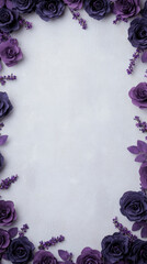 Wall Mural - Minimalistic purple rose and lavender wreath on textured background, perfect for Valentine Day or romantic occasions. This elegant design adds touch of sophistication and beauty