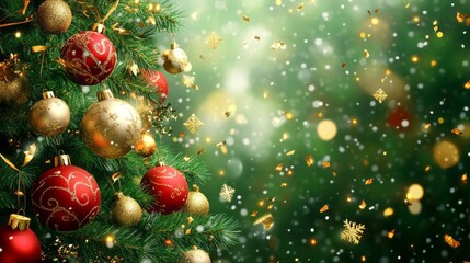 Poster - A Christmas tree with many red and gold ornaments