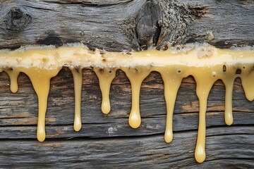 Poster - Golden resin dripping down weathered wood.