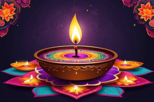 Diwali Celebration template. Diwali festival bokeh banner design. concept flat greeting card template invitation.