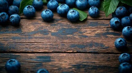 Wall Mural - Fresh Blueberries Scattered on Rustic Wooden Surface