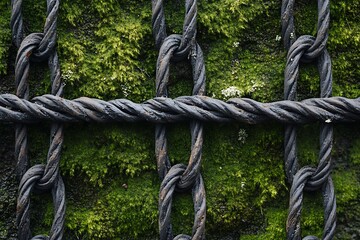 Poster - Mossy wall with textured rope grid.