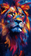  Animal lion in vivid color, vertical wallpaper
