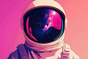 Wall Mural - Close-up of a spaceman's helmet reflecting a mesmerizing galaxy.