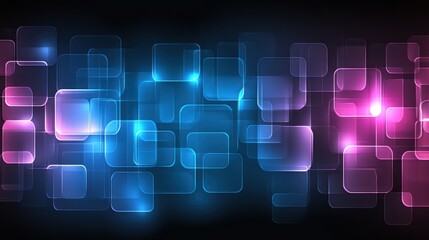 Wall Mural - Abstract Glowing Squares Background: Neon Blue and Pink