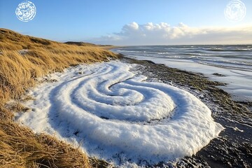 Poster - Seashore spiral snow pattern on sandy beach.