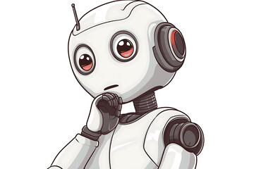Poster - A thoughtful cartoon robot with large eyes and a curious expression.