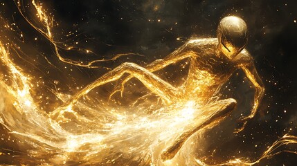 Wall Mural - Golden spider spinning a shimmering web against the contrast of a black canvas