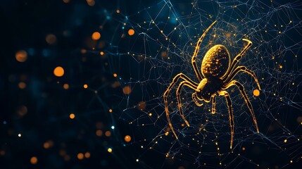 minimalist dark background with a golden spider crafting its web of precision