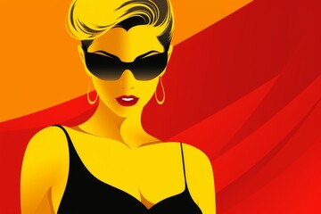 Poster - Stylized silhouette of a person or object in bold color against a light background with  space